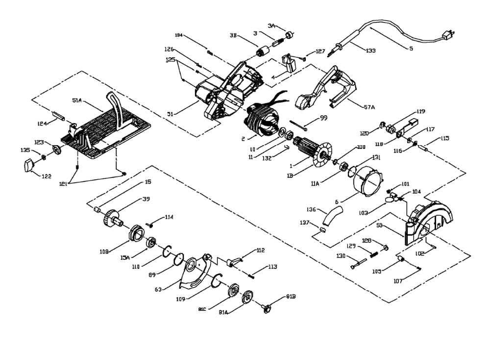 Fig-0 Diagram and Parts List for 843 Type-1 Porter Cable Sander Grinder